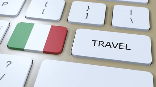 Pressing Travel Key with Italian Flag on 3D Keyboard