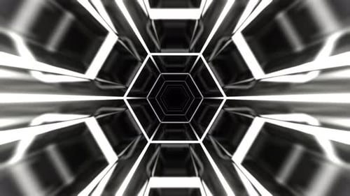 Weißer Neon-Sechseck-Tunnel-Hintergrund Vj Loop l 4K