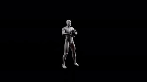 3D Human Figure Squat Exercise With Red Muscle Highlight
