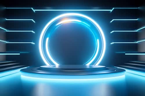 podium Futuristic showcase with platform for product displaying. Empty modern stage display