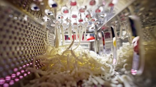 Cheese Being Grated Inside Grater Close Up