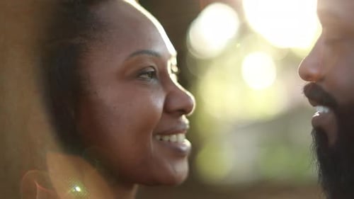 Smiling Couple Share Romantic Kiss at Sunset