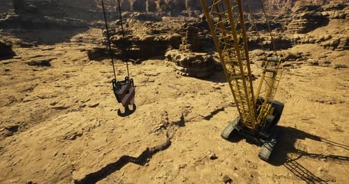 Industrial Crane Hook Movement in Desert Construction Site 3D Animation
