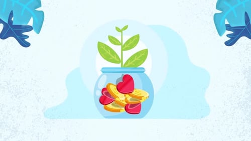 Flat Design Animation of Investment and Care Growing a Plant