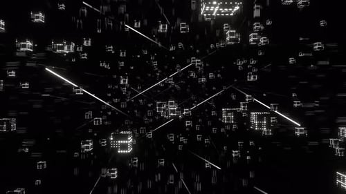 White Levitating Cubes And Neon Lines In Cyberspace Background Vj Loop In 4K