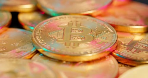 Shiny Golden Bitcoin Coin Close Up