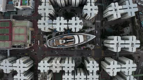 Aerial view of the Whampoa, a mall that looks like a boat, Hong Kong.