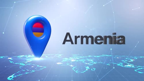 3D Location Pin with Armenia Flag on Global Network Map