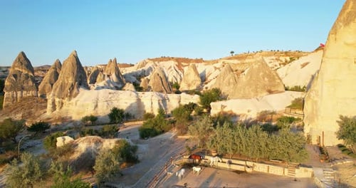 Cappadocia Landscape Aerial with Horses and Unique Terrain