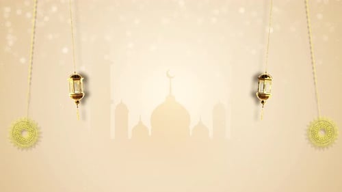 Hanging Lantern and Star Mosque in Background For Islam Ramadan Kareem Background Animation