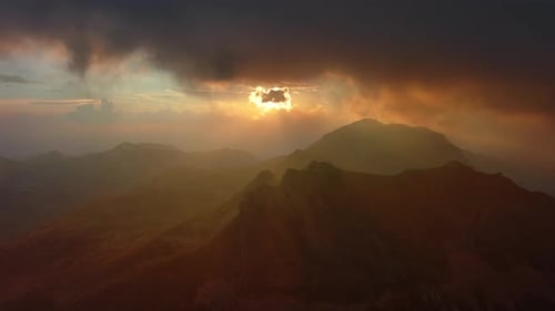 Sunset Mountains and Dramatic Clouds