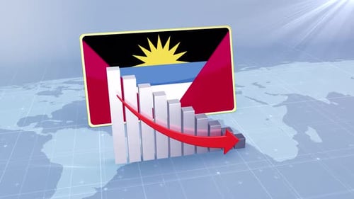 Antigua and Barbuda Flag with Declining Bar Chart Animation