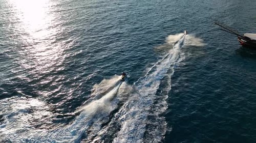 Sports Boat Sails Fast on the Sea Aerial View 4 K