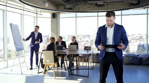 Work of business people in modern office.