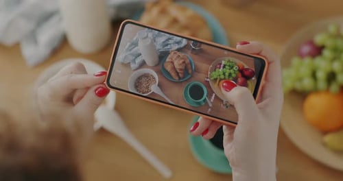 Photographing Healthy Breakfast with Smartphone Overhead