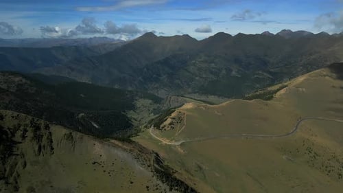 Aerial Shot on Mountain Valley in the Midde of Pyrenees Andorra
