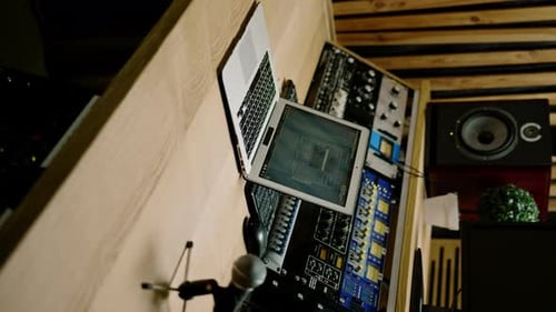 Recording Studio Control Panel Mixer with Equalizer Fader Buttons for Broadcast Song Recording