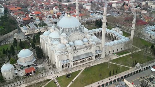 Suleymaniye Mosque and the European side of Istanbul zoom-in shot