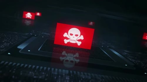 Pirates skull flag on computer cpu