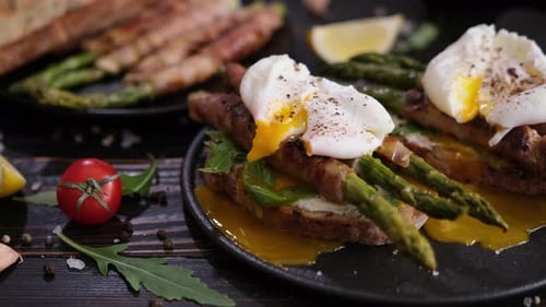 Delicious Breakfast Toast with Poached Egg and Asparagus