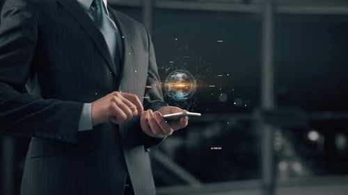 AI in Insurance Businessman Working with Virtual Reality at Office