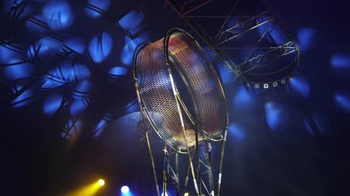 Circus Wheel of Death Revolving on Stage