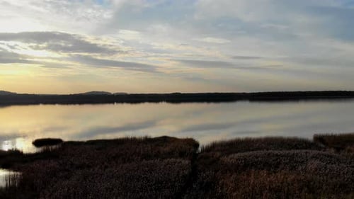 Romantic sunset by the lake.