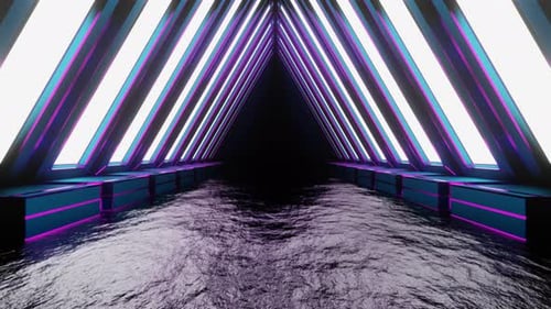 Cyan And Pink Neon Glowing Triangular Arch Tunnel Background Vj Loop In 4K