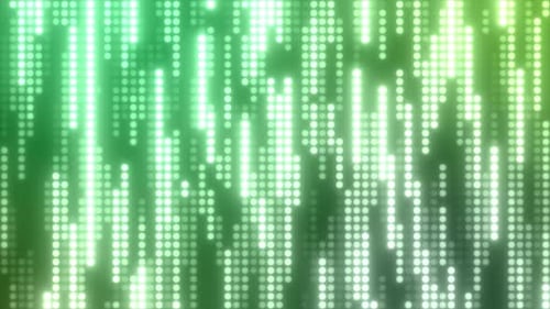 Abstract green glowing flying lines stripes from luminous dots and energy particles