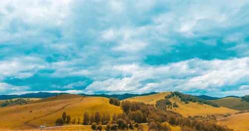 Mountain Meadow Timelapse at the Summer or Autumn Time Wild Nature and Rural Field Fast Clouds