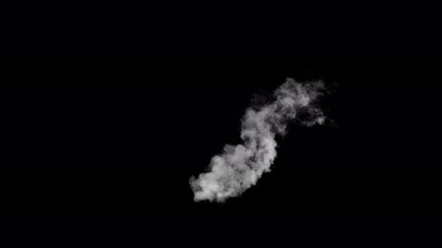 Fume Collection: A breeze blows steam towards right emanating from center of frame on black backgrou