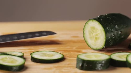 Sliced Cucumber on Cutting Board