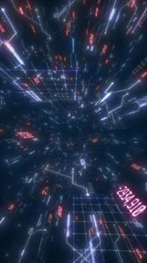 Futuristic Digital Data Network Tunnel Background