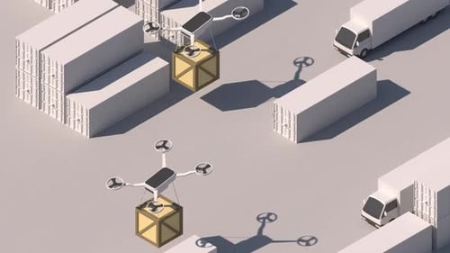 Modern Isometric Drone and Truck Logistics Delivery Animation