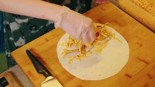 Close Up of Chef Cooking Burrito Eating Traditional Mexican Food Tex Mex Cuisine
