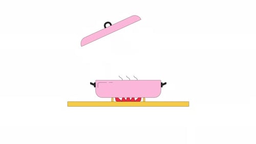 Lifting lid off pot on stove line 2D object animation