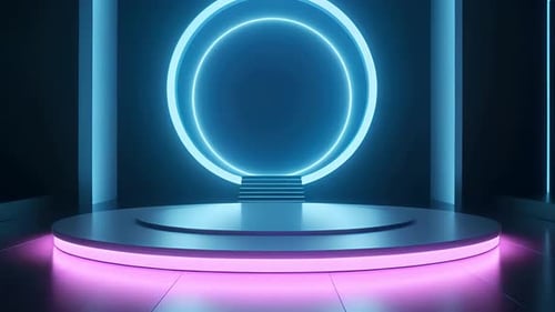 Futuristic Neon Glow Stage with Geometric Podium