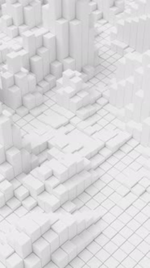 Ripples on Grid of White Blocks Abstract Background Loop of Waves of Square Columns Voxel Noise