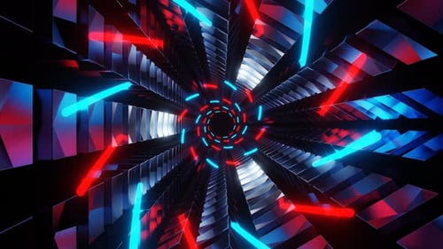 Red And Blue Bright Triangular With Spiral Background Vj Loop In 4K