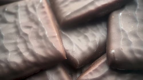 Close Up of Chocolate Covered Candy Squares