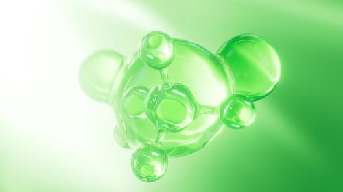 Green abstract spheres, green molecules, 3d rendering.