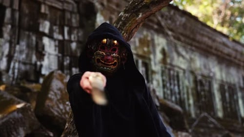 Demon Wielding A Golden Sword At Temple