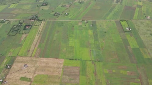 Aerial panorama of African countryside and green farmland in Loitokitok, Kenya