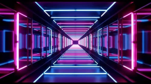 Futuristic Neon Tunnel Loop Cyberpunk Sci Fi Hallway
