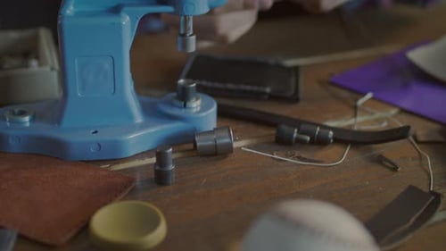 Leather Belt Button Insert Close Up