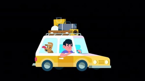 Man Travelling With His And Car Dog Alpha Channel