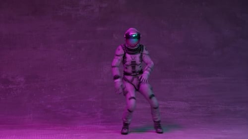 Astronaut Dancing Purple Neon Space Suit Future Technology Dance Moves. 4k Vidios