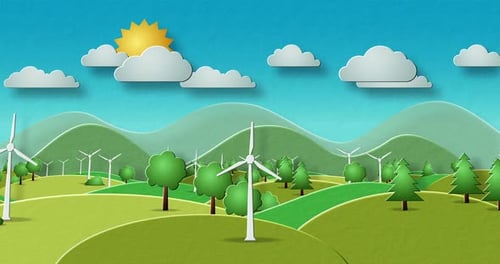 Wind energy cartoon landscape concept loop