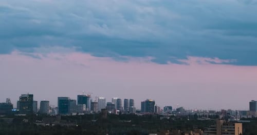 City Skyline at Dusk Aerial Shot