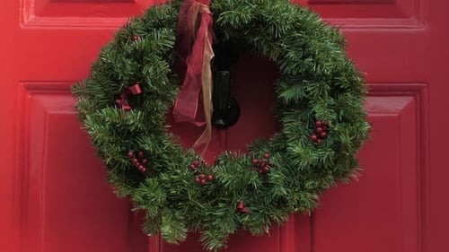 Christmas Wreath on Red Door Holiday Decoration